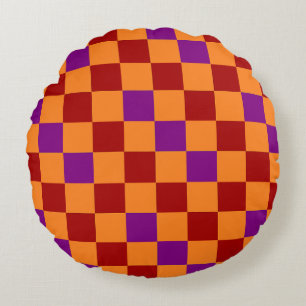 Cojín Redondo Diseño de Patrón de Cuadros Rojo Naranja Purpura