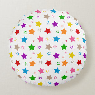 Cojín Redondo Diseño de patrón de estrellas coloridas blanco