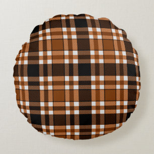 Cojín Redondo Diseño de patrón de tartán de franela marrón negro