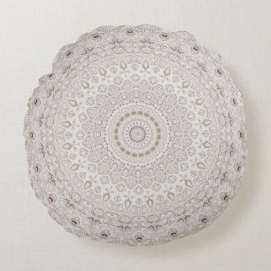 Cojín Redondo Diseño de Patrón Mandala Beige y Taupe