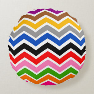 Cojín Redondo Diseño de patrones de chequeo de zigzag multicolor