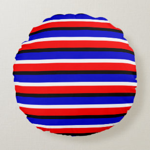 Cojín Redondo Diseño de patrones de franjas azules rojas