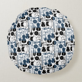 Cojín Redondo Diseño de patrones de instrumentos musicales de 2