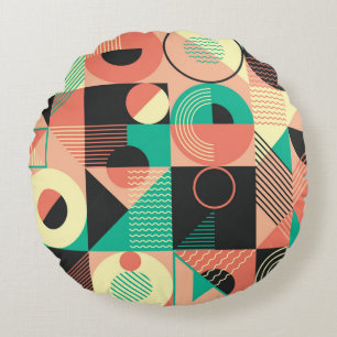 Cojín Redondo Diseño de patrones geométricos retro
