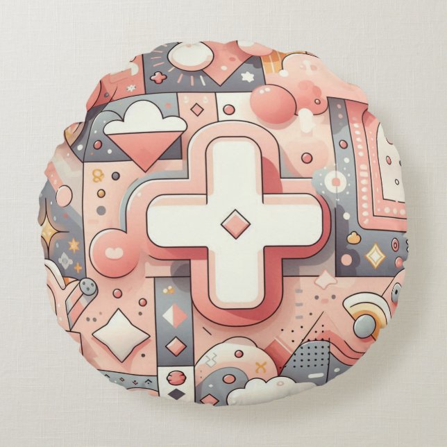 Cojín Redondo diseño de patrones minimalistas abstractos (Anverso)