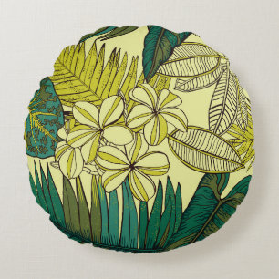 Cojín Redondo Diseño de patrones tropicales vintage. Wallpap de