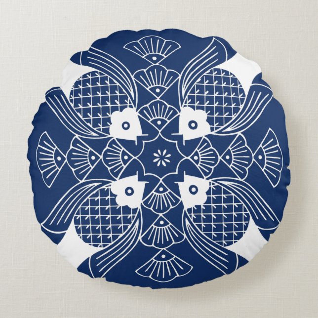 Cojín Redondo Diseño de peces subacuáticos con fondo azul (Anverso)