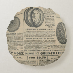 Cojín Redondo Diseño de periódico antiguo