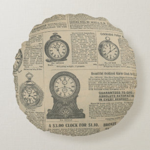 Cojín Redondo Diseño de periódico antiguo