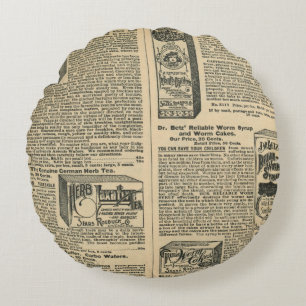 Cojín Redondo Diseño de periódico antiguo