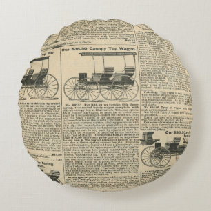 Cojín Redondo Diseño de periódico antiguo