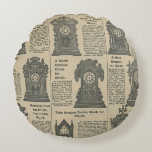 Cojín Redondo Diseño de periódico antiguo