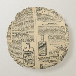 Cojín Redondo Diseño de periódico antiguo