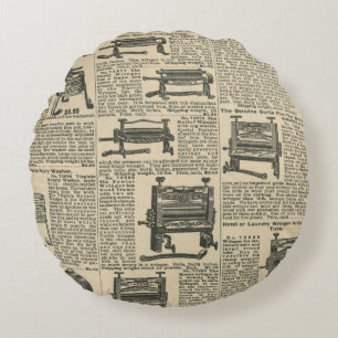 Cojín Redondo Diseño de periódico antiguo