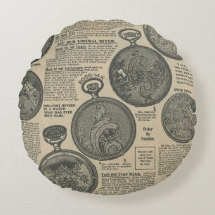 Cojín Redondo Diseño de periódico antiguo