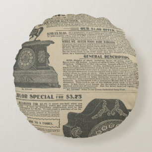 Cojín Redondo Diseño de periódico antiguo