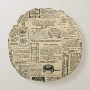 Cojín Redondo Diseño de periódico antiguo