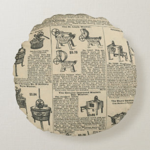 Cojín Redondo Diseño de periódico antiguo