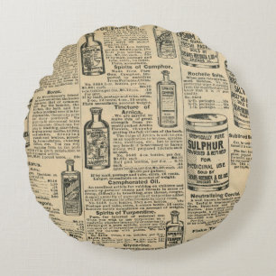Cojín Redondo Diseño de periódico antiguo