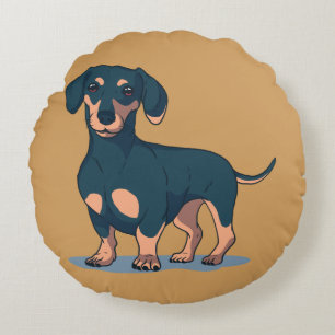 Cojín Redondo Diseño de perro dachshund negro genial