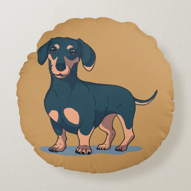 Cojín Redondo Diseño de perro dachshund negro genial (Anverso)