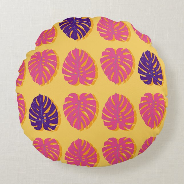 Cojín Redondo Diseño de plantas tropicales sin foco Monstera Haw (Anverso)