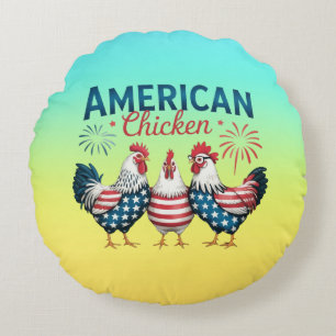 Cojín Redondo Diseño de pollo americano patriótico del 4 de juli