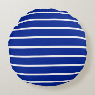 Cojín Redondo Diseño de rayas azules y blancas