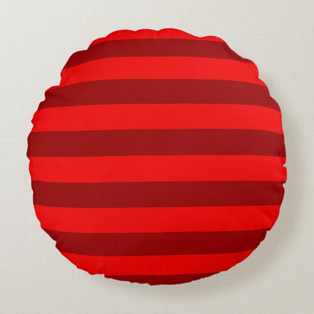 Cojín Redondo Diseño de rayas granate rojas (Anverso)