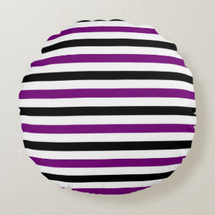Cojín Redondo Diseño de rayas negras y blancas moradas
