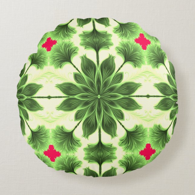 Cojín Redondo Diseño de tejido clásico rojo vivo (Anverso)