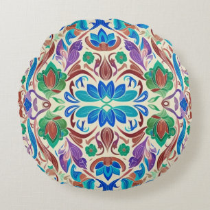 Cojín Redondo Diseño de tejido floral multicolor vibrante