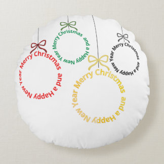 Cojín Redondo Diseño de Texto de Adornos de Navidad