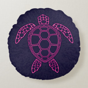 Cojín Redondo Diseño de tortuga marina de neón verde