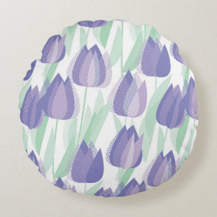 Cojín Redondo Diseño de tulipanes: floral violeta pálida.