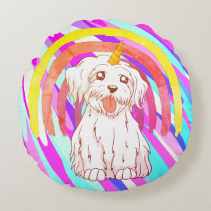 Cojín Redondo Diseño de Unicornio Arcoíris Cachorro Adorable