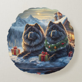 Cojín Redondo Diseño de vacaciones de Black Chows por Rich AMeN 