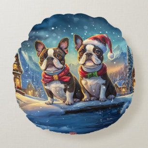 Cojín Redondo Diseño de vacaciones en Boston Terriers por Rich A