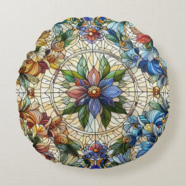 Cojín Redondo Diseño De Vidrio Manchado Elaborado E Intrincado
