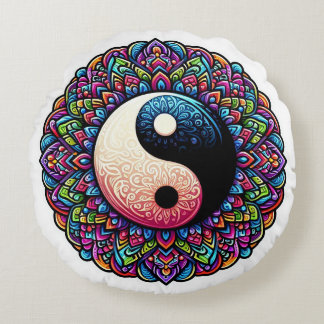 Cojín Redondo Diseño de Yin Yang Mandala
