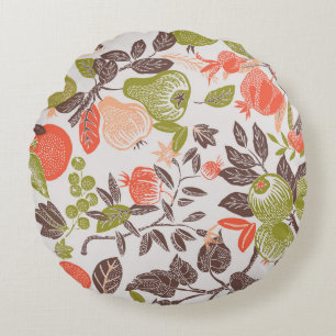 Cojín Redondo Diseño decorativo de tejas de frutas otoñales.