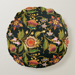Cojín Redondo diseño decorativo sin costuras. Las flores dejan r