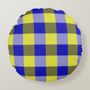 Cojín Redondo Diseño del cheque de Gingham amarillo azul