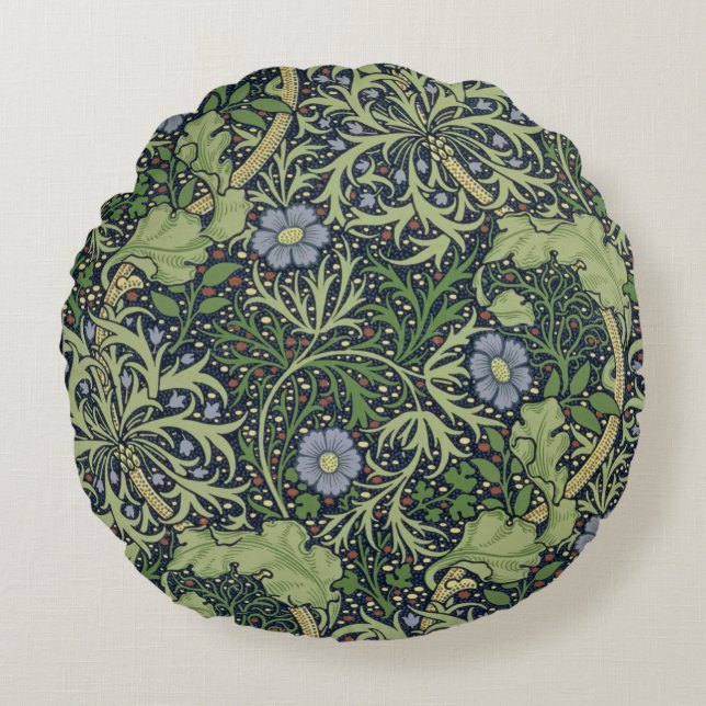 Cojín Redondo Diseño del papel pintado de la alga marina, (Anverso)