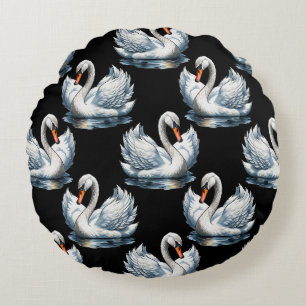 Cojín Redondo Diseño del patrón de aves de cisne
