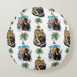 Cojín Redondo Diseño del patrón del tigre de Sabertooth Age Mamm
