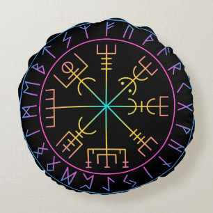 Cojín Redondo Diseño del símbolo del compás viking Vegvisir