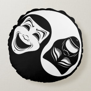 Cojín Redondo Diseño del teatro Yin Yang - Máscaras de comedia y