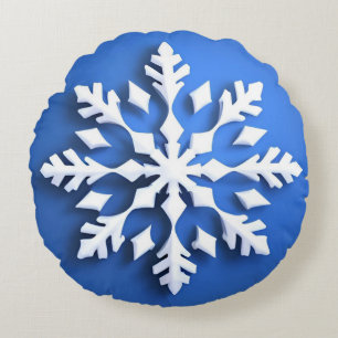 Cojín Redondo Diseño Detallado de Copo de Nieve Blanco