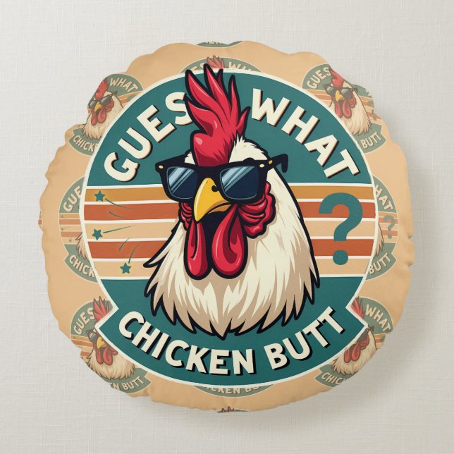 Cojín Redondo Diseño divertido de broma de pollo retro (Anverso)
